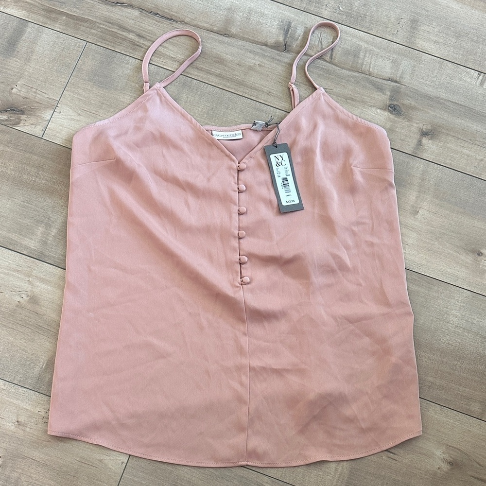 4/$25 NWT NYC Eva Mendes Blush Pink Sleeveless Button Tank Top Blouse Sz S